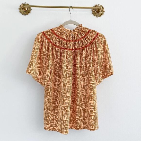 Ann Taylor Dot Cutout Flutter Sleeve Ruffle Top - Picture 7 of 7